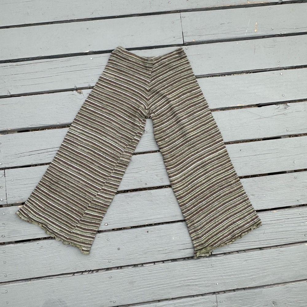 Orbit The Label Green Brown and Cream Striped Ankle Pants with Cropped Design